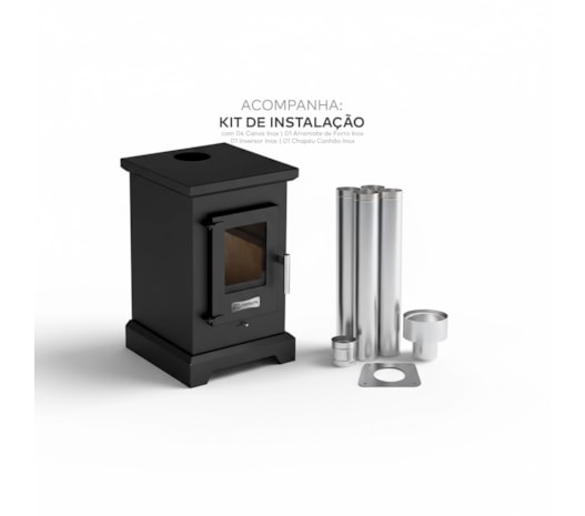 Segunda imagem do produto Calefator 55m² Dupla Combustão Dublin D400GF + Kit de Limpeza KL250CP + Porta Lenhas PL500CP