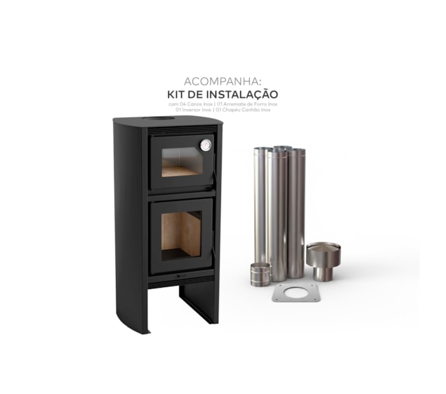 Segunda imagem do produto Calefator com Forno 77m² Dupla Combustão Lyon 1290GF - Grafite