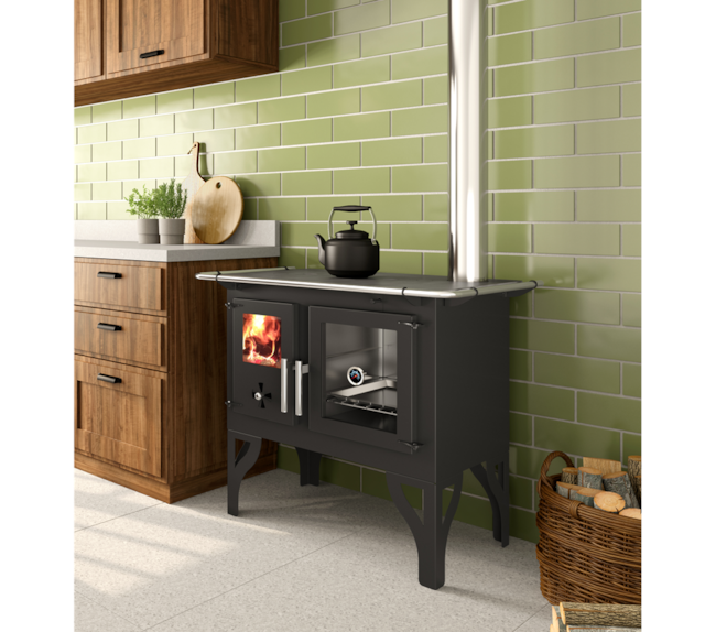 Fogão a Lenha 77m² Dupla Combustão Barcelona F700 - Nº 1 Tampo Ferro Fundido Saída Direita ou Esquerda