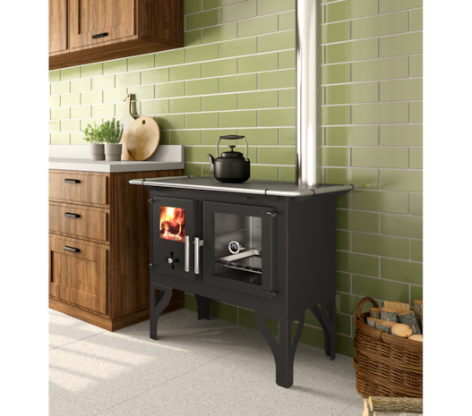 Fogão a Lenha 77m² Dupla Combustão Barcelona F700F - N1 Tampo Ferro Fundido Saída Direita