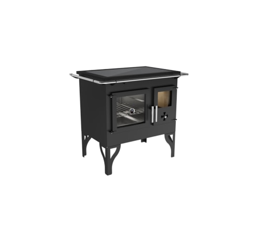 Fogão a Lenha 90m² Dupla Combustão Barcelona F820 - Nº 2 + Kit de Instalação + Kit de Limpeza  + Porta Lenhas