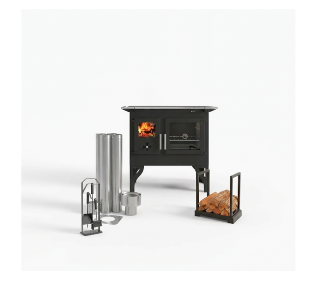 Segunda imagem do produto Fogão a Lenha 90m² Dupla Combustão Barcelona F820 - Nº 2 Tampo Ferro Fundido Saída Direita ou Esquerda + Kit de Instalação + Kit de Limpeza KL250CP + Porta Lenhas PL500CP