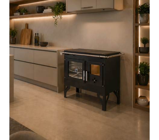 Fogão a Lenha Dupla Combustão Barcelona F700V - N1 Tampo de Vidro