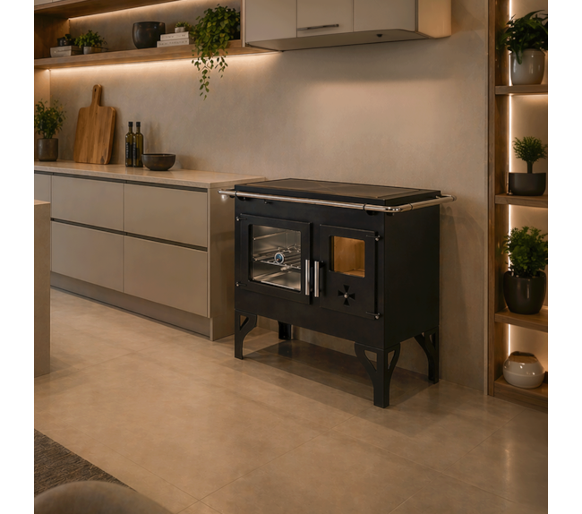 Fogão a Lenha Dupla Combustão Barcelona F700V - N1 Tampo de Vidro