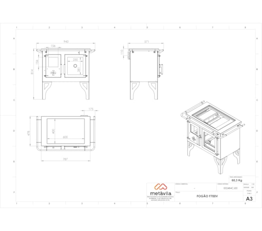 Segunda imagem do produto Fogão a Lenha Dupla Combustão Barcelona F700V - N1 Tampo de Vidro Saída Direita ou Esquerda