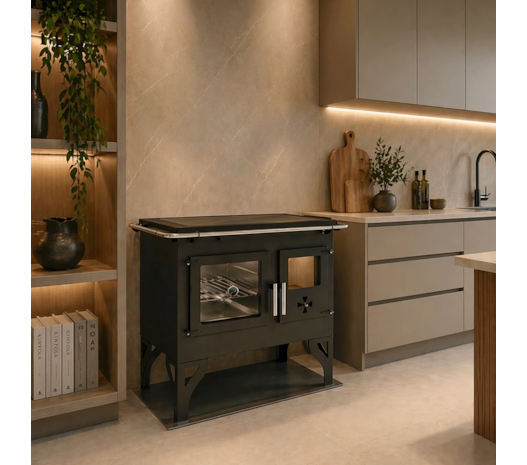 Fogão a Lenha Dupla Combustão Barcelona F820V - N2 Tampo de Vidro