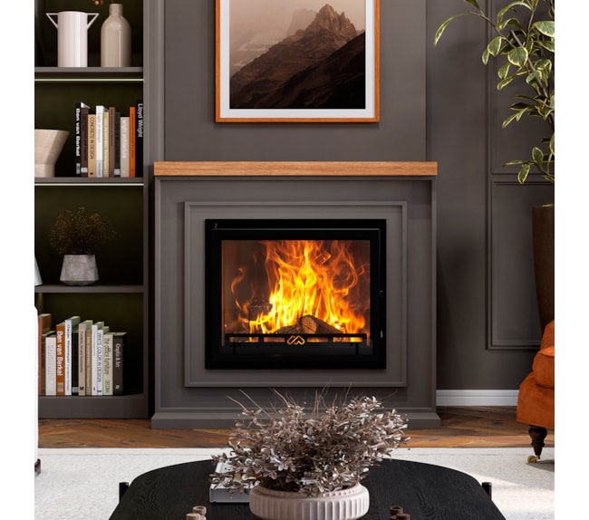 Inserto 148m² Dupla Combustão Viena 1600INS - Grafite + Porta Lenhas PL700CP