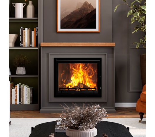 Inserto 148m² Dupla Combustão Viena 1600INS - Grafite + Porta Lenhas PL700CP
