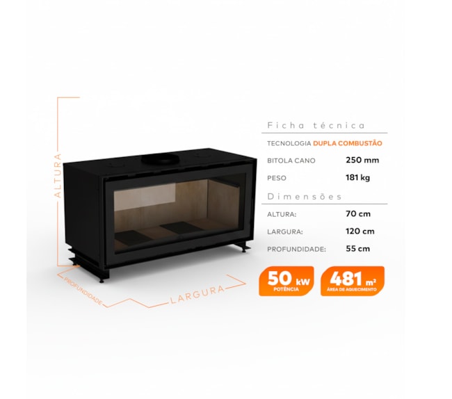 Inserto 481m² Dupla Combustão Evolution E600INS - Grafite