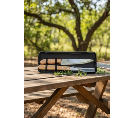Kit Churrasco 2 Peças com Estojo Personalizado Metávila – Garfo e Faca em Aço Inox