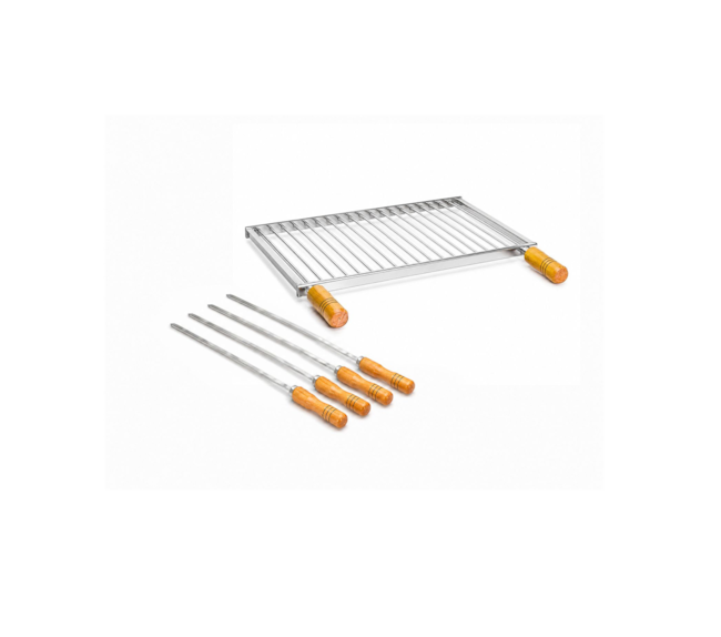 Kit Grelha Inox + 4 Espetos Inox Metávila